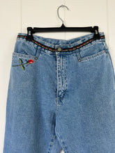 Load image into Gallery viewer, Rose Embroidered Denim Wide Leg Pants
