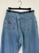 Load image into Gallery viewer, Rose Embroidered Denim Wide Leg Pants
